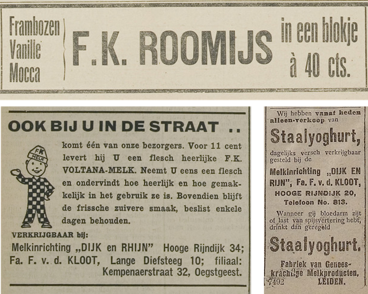Verschillende advertenties van de Firma van der Kloot